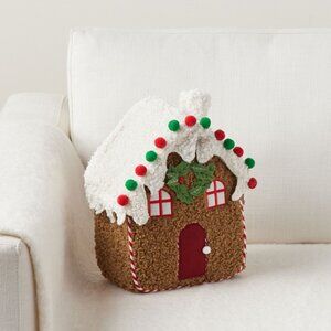 Pottery Barn Decorated Gingerbread House Shaped Pillow